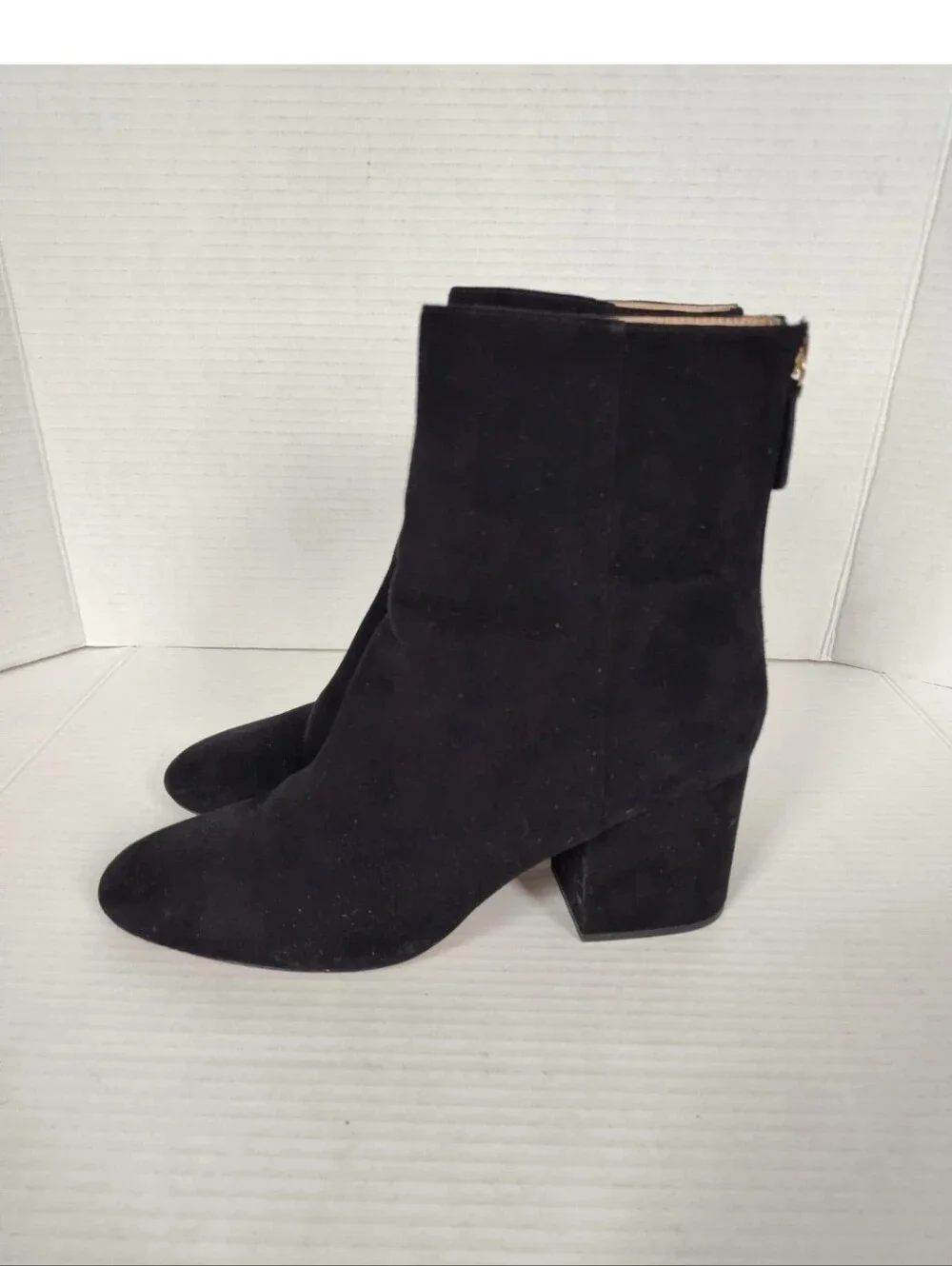 J.Crew Sadie Black Suede Block Heel Ankle Boots K0055 Almond Toe Womens 8.5